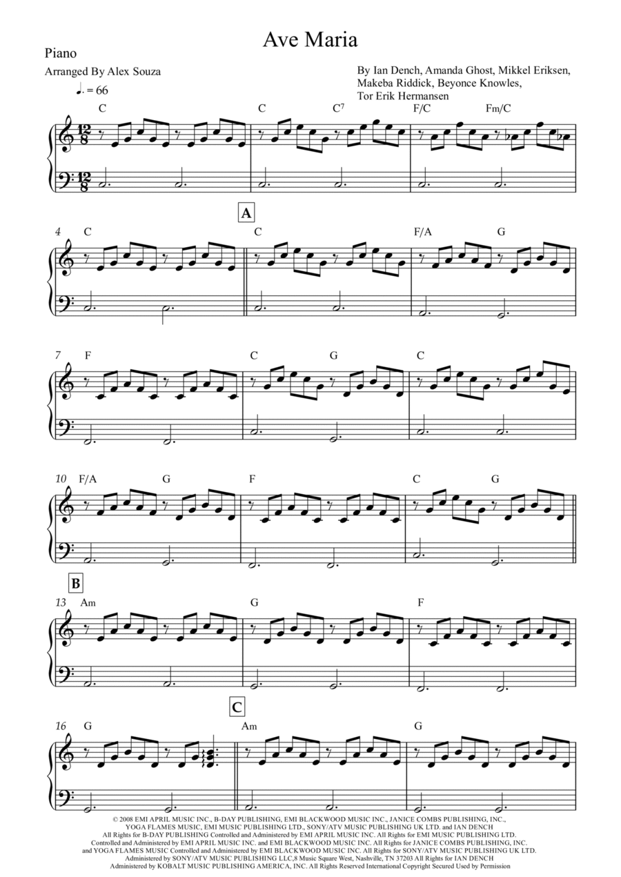Ave Maria Easy Piano scores gallery preview page 1