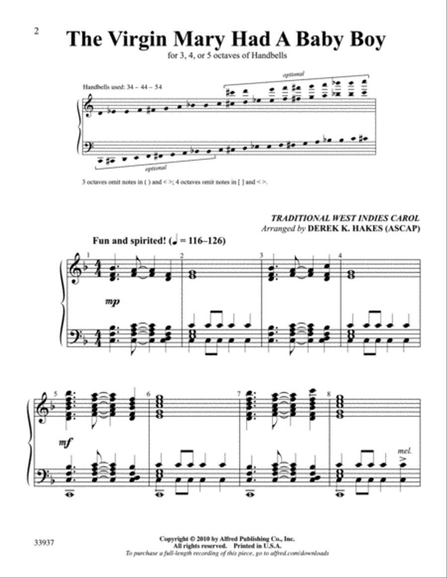 The Virgin Mary Had a Baby Boy Handbell Choir scores gallery preview page 2
