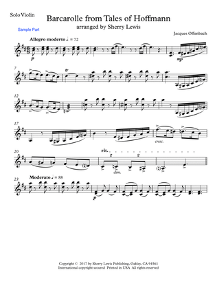 BARCAROLLE Tales From Hoffmann for Violin Solo, Intermediate Level