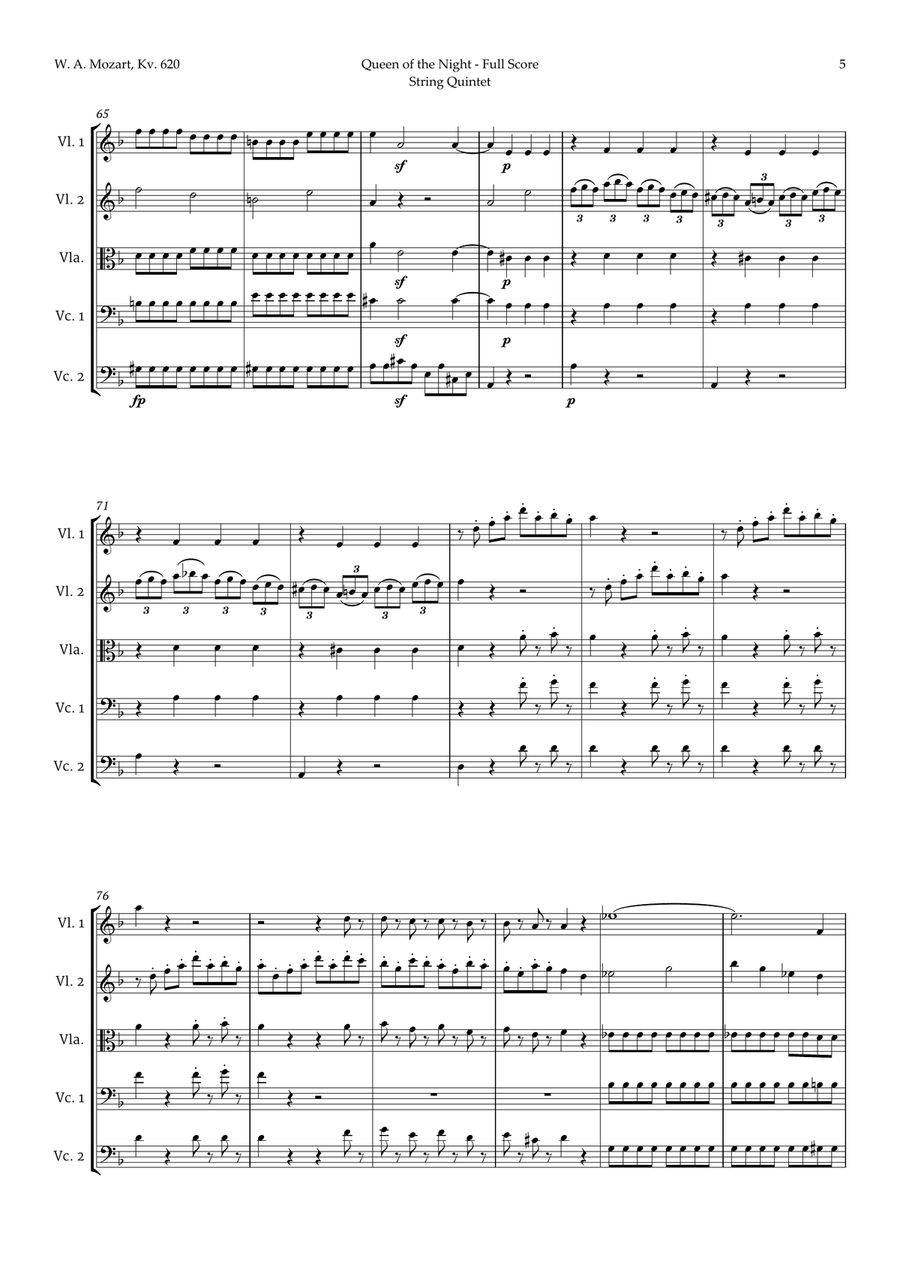Queen of the Night Aria by Mozart for String Quintet String Quintet scores gallery preview page 5