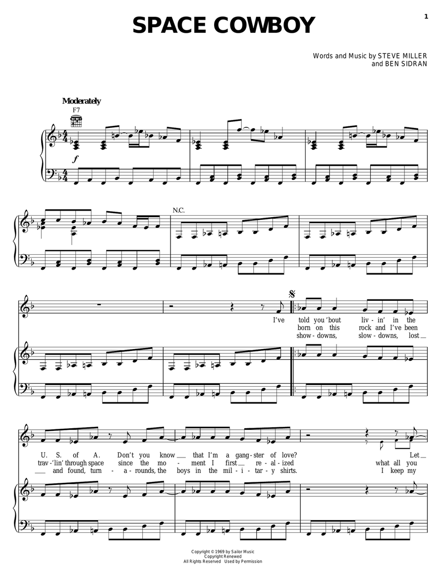 Space Cowboy Piano, Vocal, Guitar scores gallery preview page 1