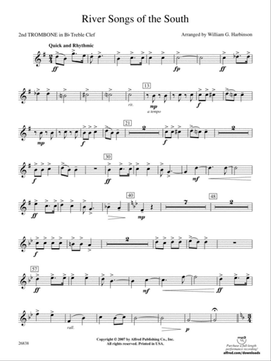 River Songs of the South: (World Part) 2nd B-flat Trombone T.C. Concert Band scores gallery preview page 1