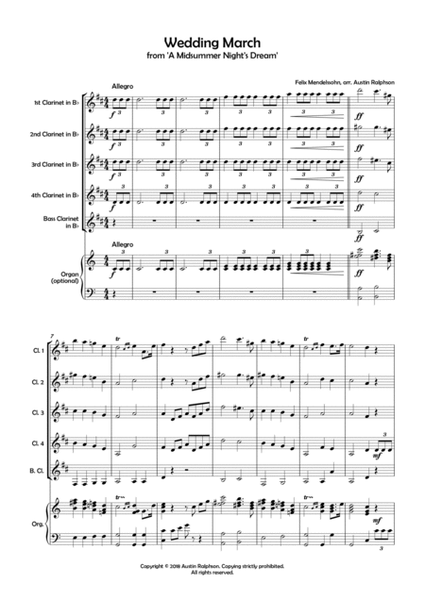 Wedding March (from "A Midsummer Night's Dream") by Mendelssohn - clarinet quintet optional organ image number null