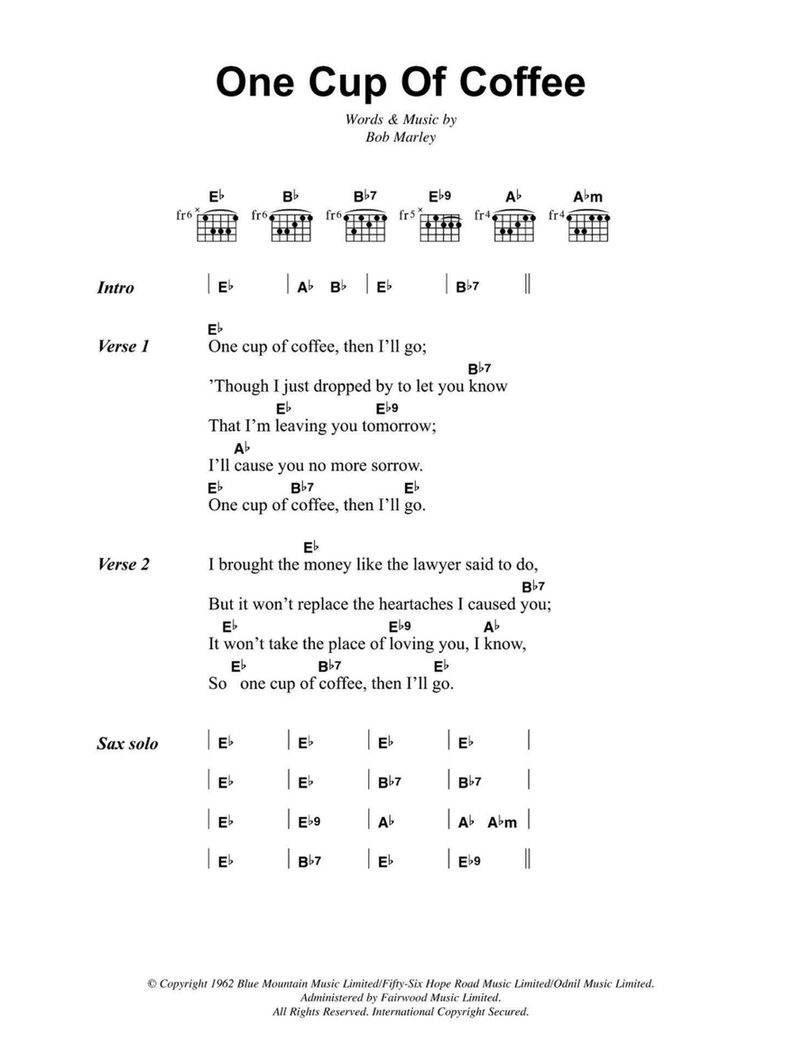 One Cup Of Coffee Easy Guitar scores gallery preview page 1
