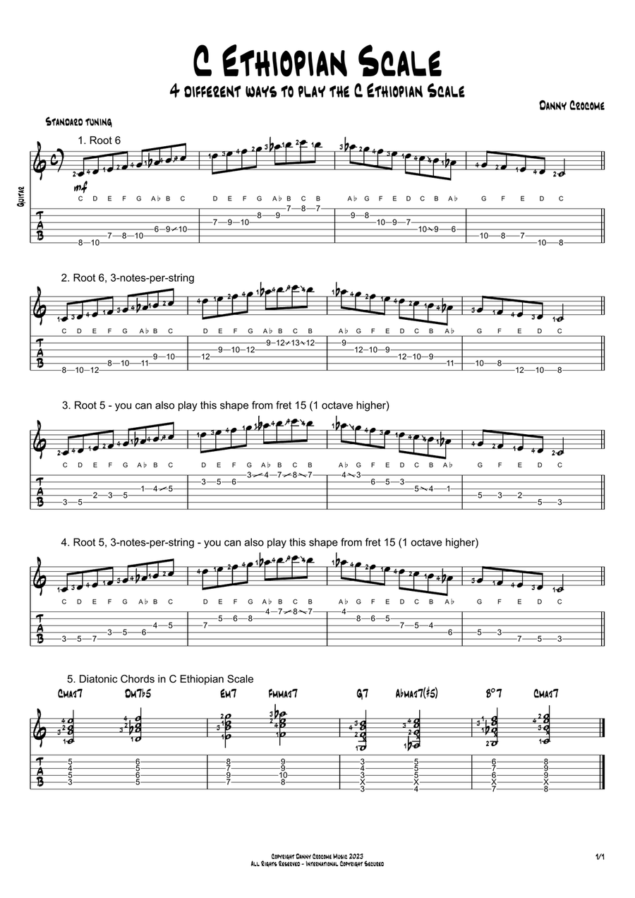 C Ethiopian Scale (4 Ways to Play) Electric Guitar scores gallery preview page 1