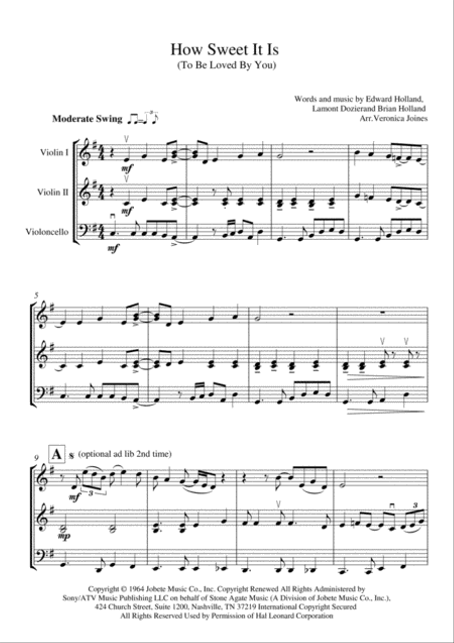 How Sweet It Is (To Be Loved By You) String Trio scores gallery preview page 2