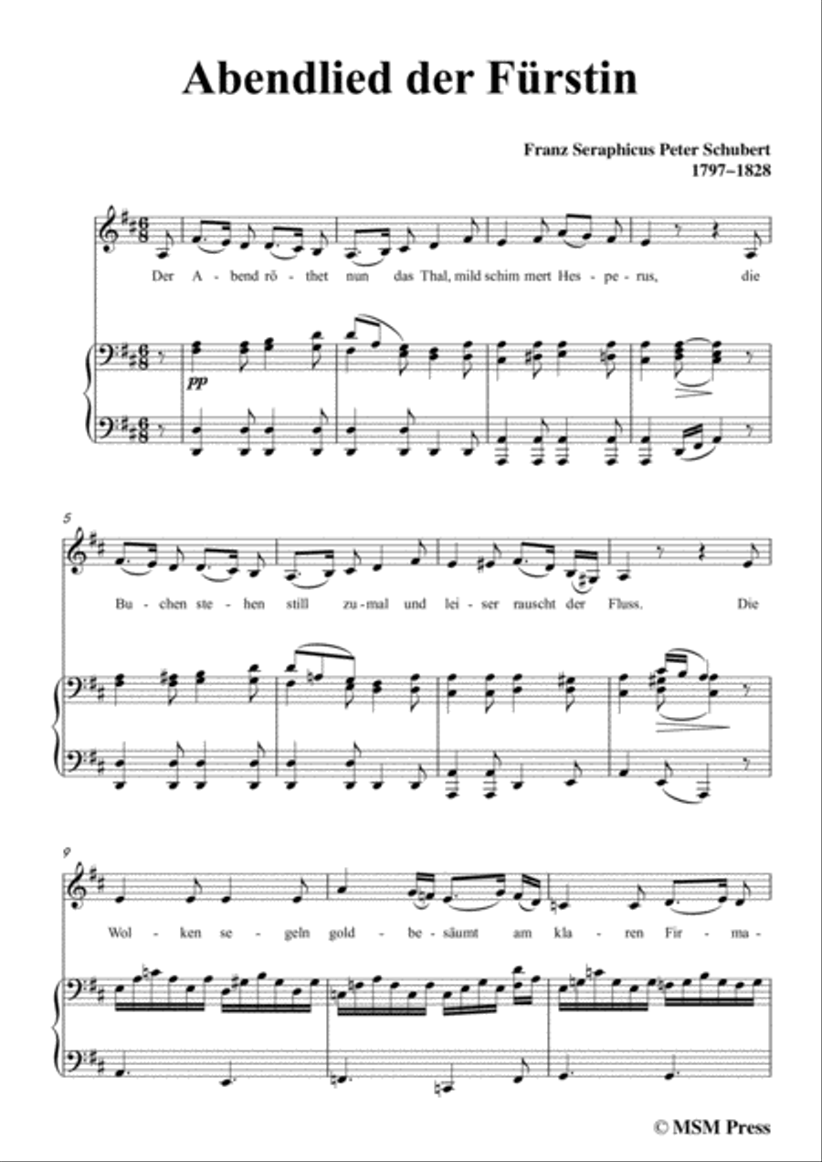 Schubert-Abendlied der Fürstin,in D Major,for Voice and Piano Voice Solo scores gallery preview page 3