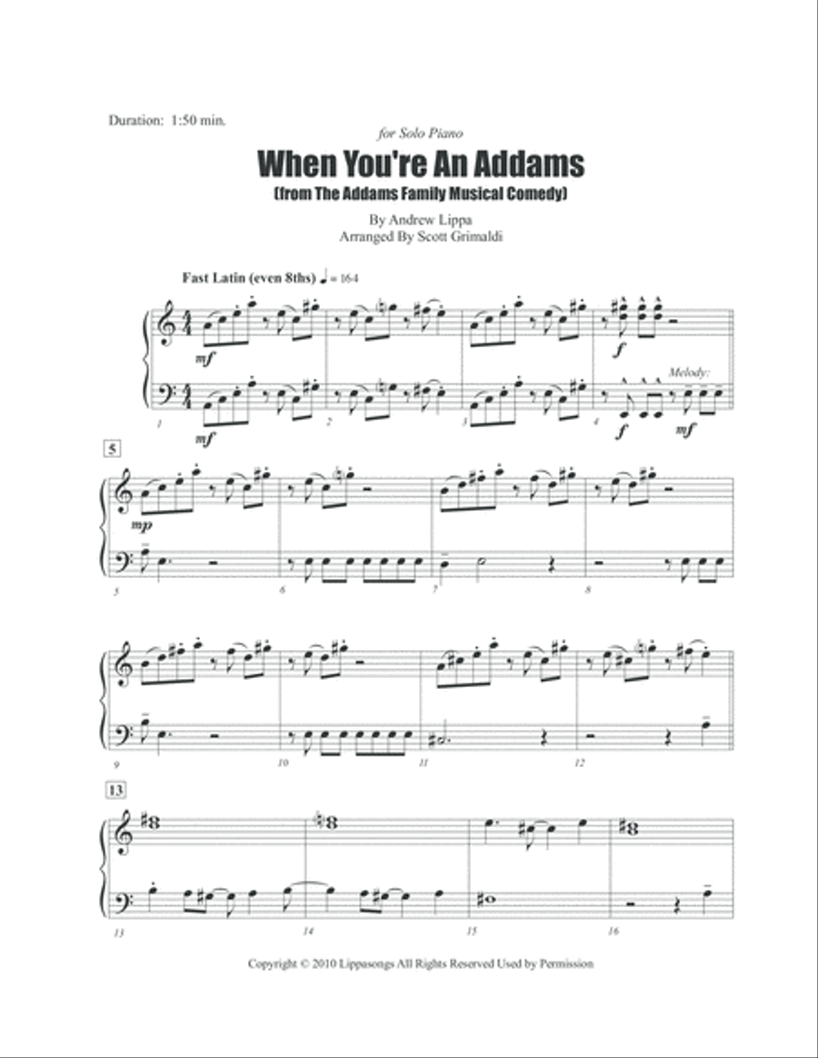 When You're An Addams Piano Solo scores gallery preview page 2