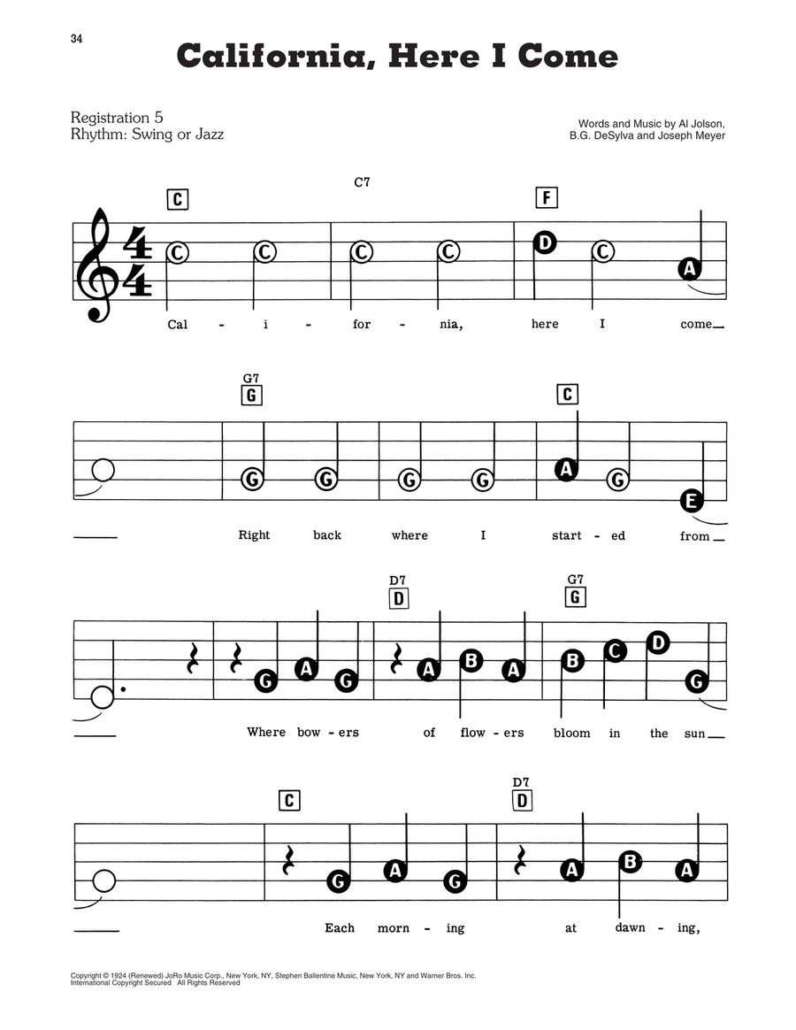 California, Here I Come Electronic Keyboard scores gallery preview page 1