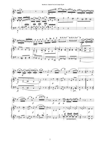 Beethoven - Quartet No.2 in G major Op.18 for Flute and Piano - Score and Part image number null