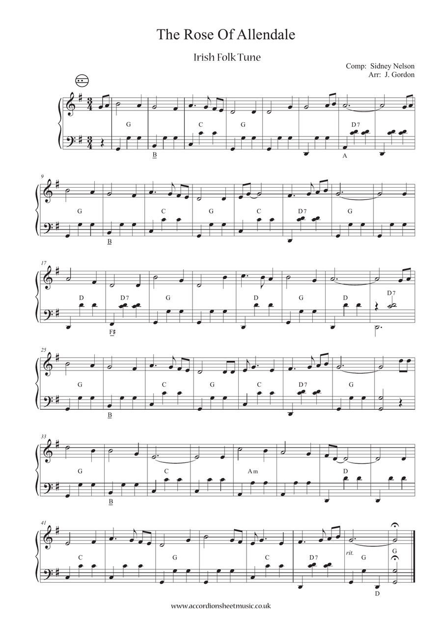 The Rose Of Allendale Accordion scores gallery preview page 1