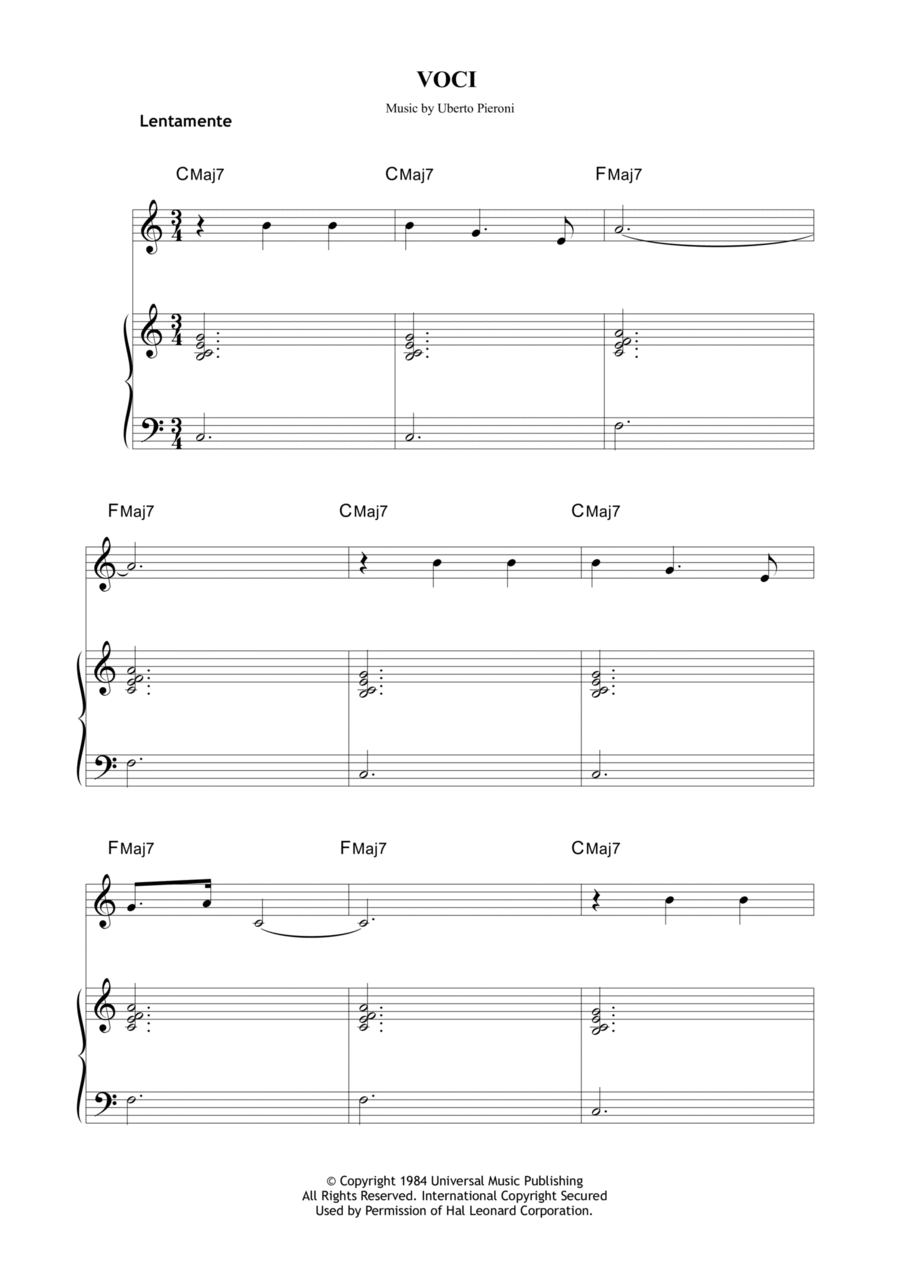 Voci Voci Piano, Vocal, Guitar scores gallery preview page 1