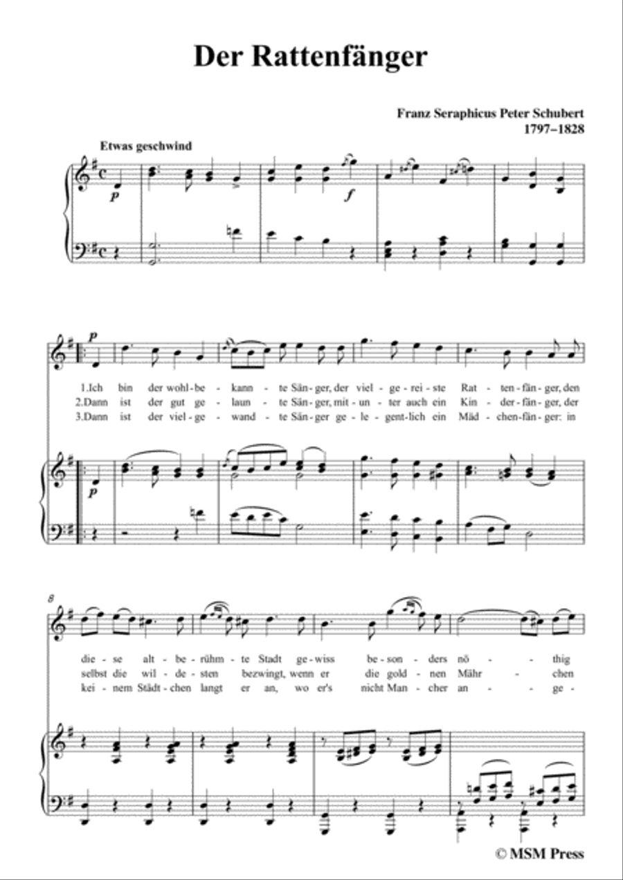 Schubert-Der Rattenfänger,in G Major,for Voice&Piano Voice scores gallery preview page 3