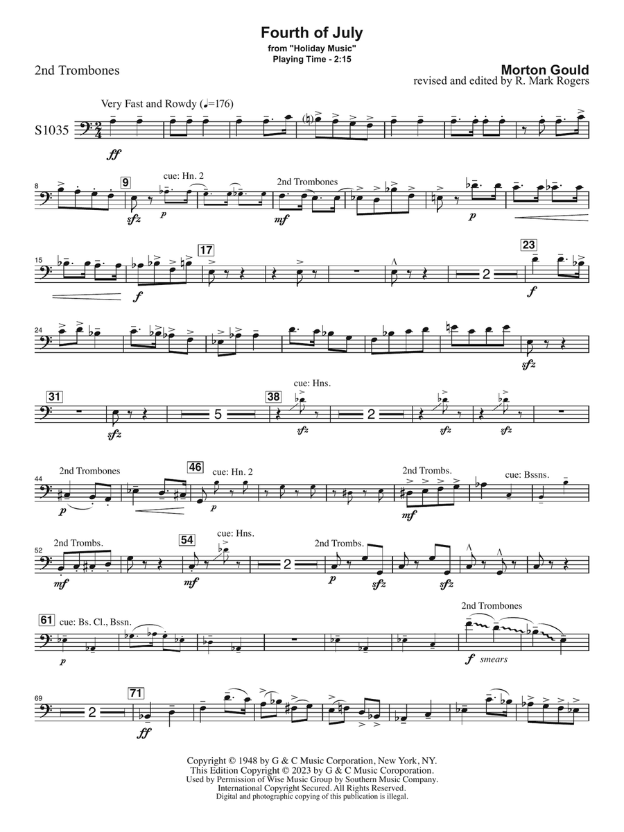 Fourth of July (arr. R. Mark Rogers) - Trombone 2 Concert Band scores gallery preview page 1