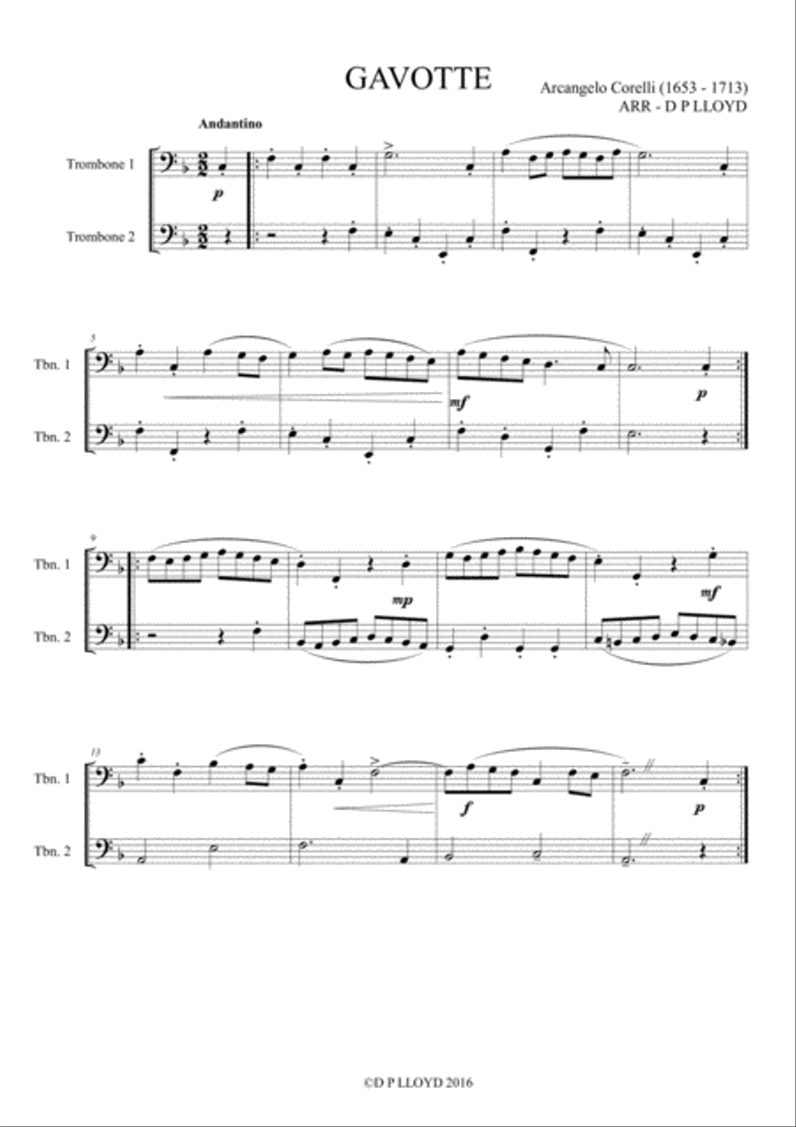 Trombone duets - 10 Baroque Trombone (bass clef) duets - Volume 1 Trombone Duet scores gallery preview page 6