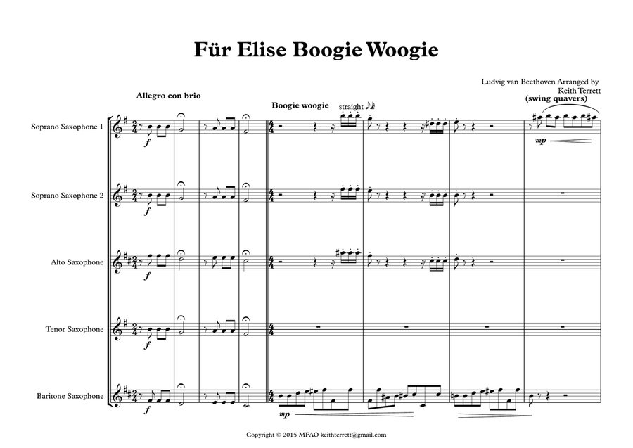 Für Elise Boogey Woogie for Saxophone Quintet Saxophone Quintet scores gallery preview page 2