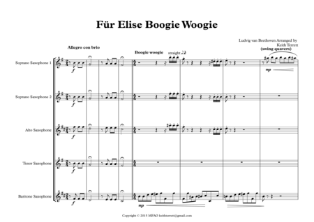 Für Elise Boogey Woogie for Saxophone Quintet image number null
