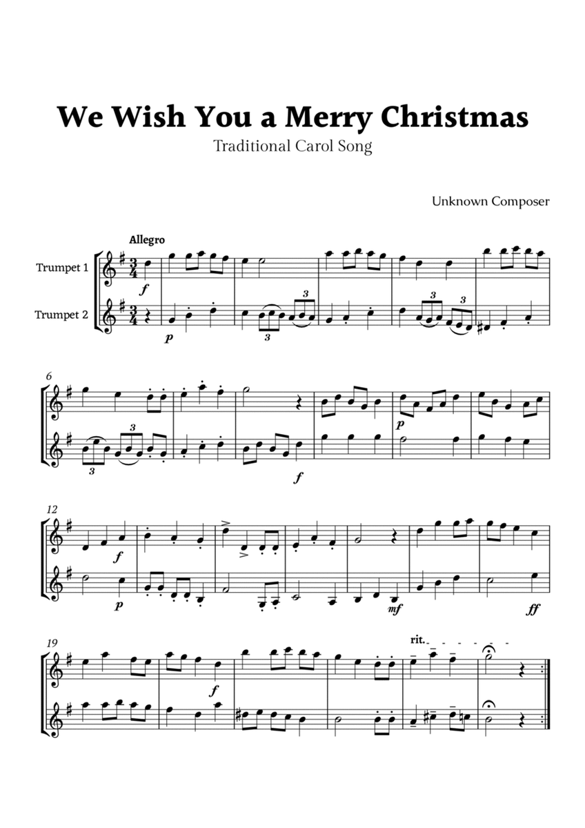 We Wish you a Merry Christmas Trumpet Duet image number null