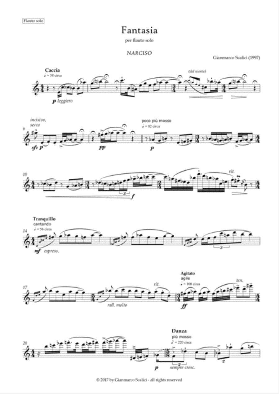 Fantasia NARCISO : for solo flute Flute Solo scores gallery preview page 2