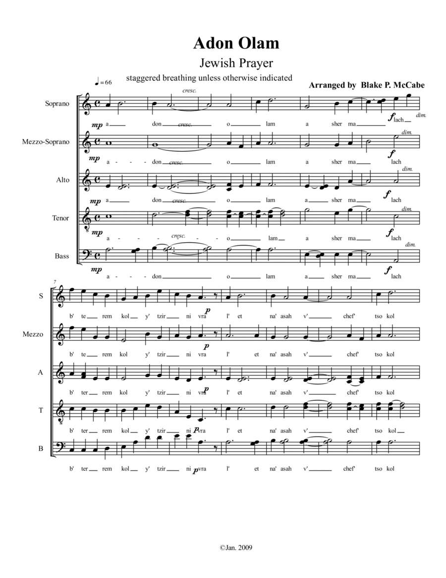 Adon Olam Chorale A Cappella scores gallery preview page 1