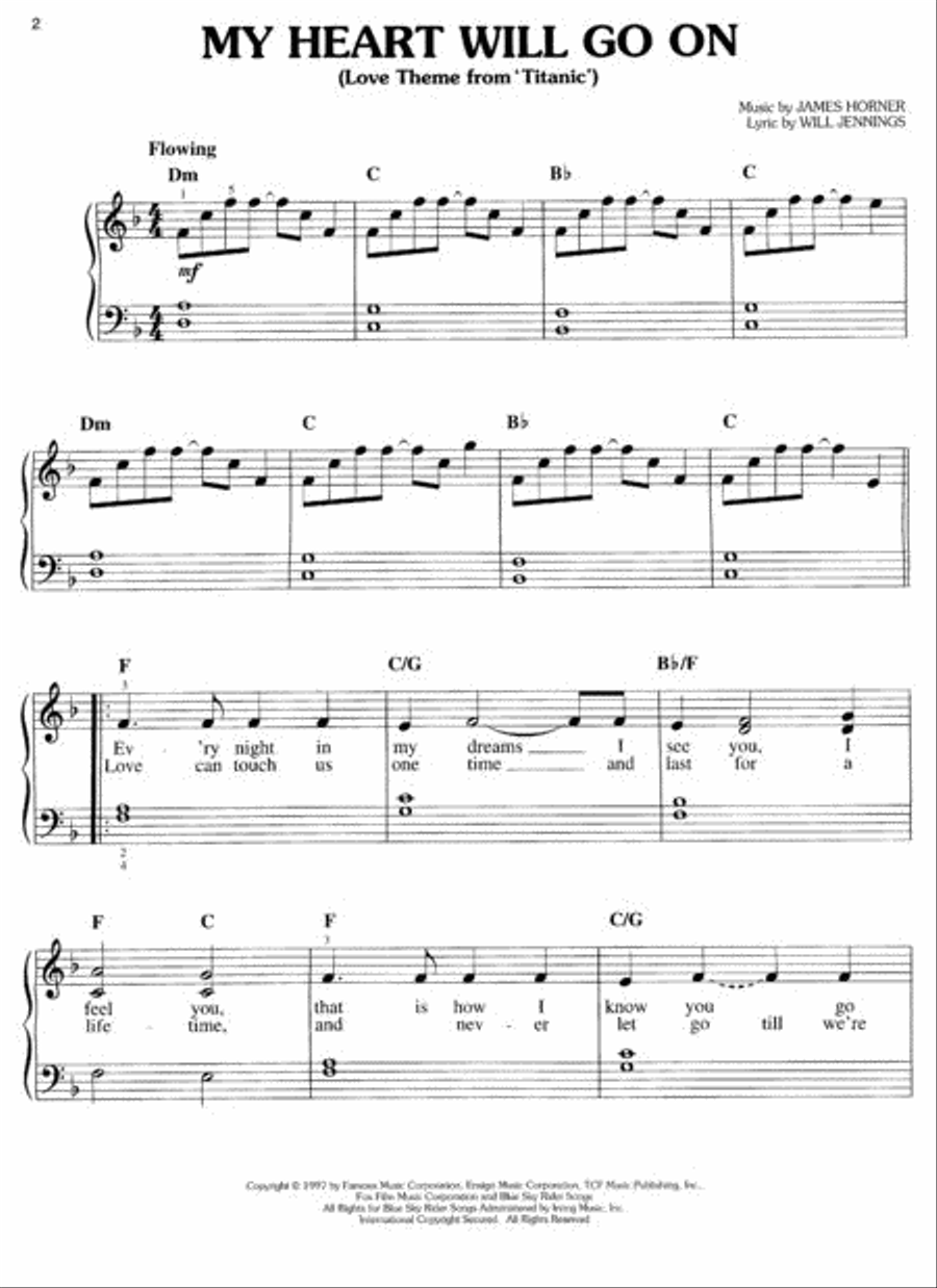 My Heart Will Go On Love Theme From Titanic Piano, Vocal, Guitar scores gallery preview page 2