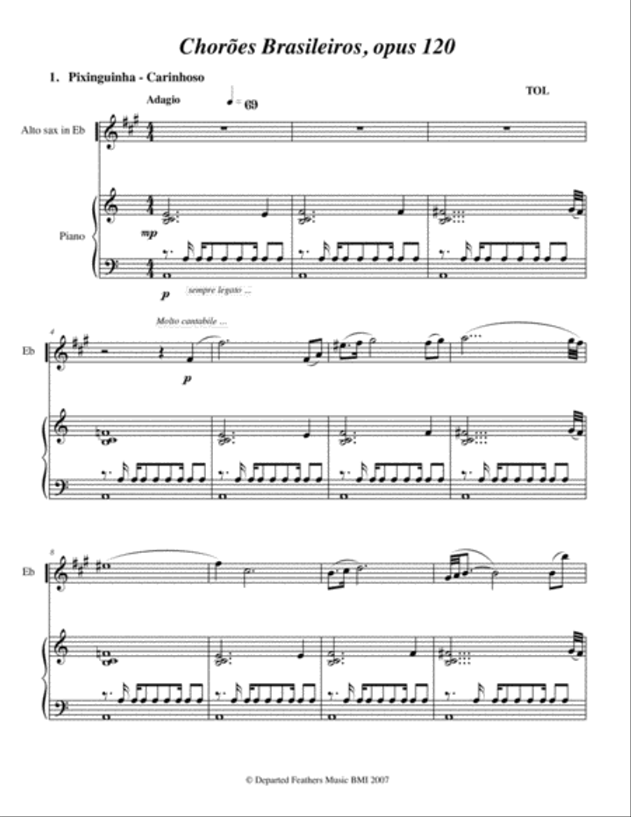 Chorões Brasileiros, opus 120 (2007) for alto saxophone and piano Small Ensemble scores gallery preview page 3