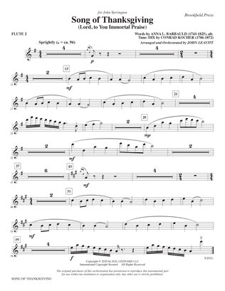 Song of Thanksgiving (Lord, to You Immortal Praise) (arr. Leavitt) - Flute 2