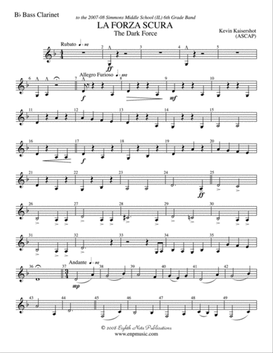 La Forza Scura (The Dark Force): B-flat Bass Clarinet Concert Band scores gallery preview page 1