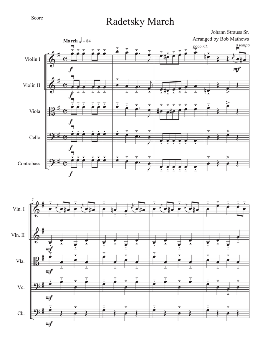 Radetzky March for String Orchestra String Quartet scores gallery preview page 1