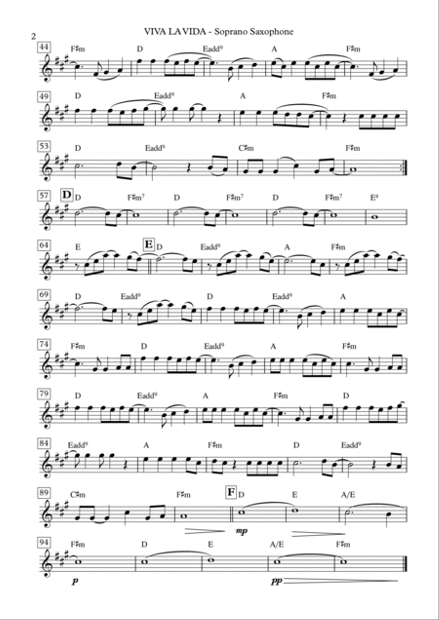 Viva La Vida Soprano Saxophone scores gallery preview page 2
