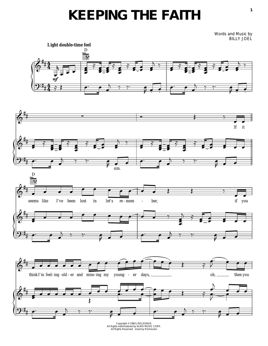 Keeping The Faith Piano, Vocal, Guitar scores gallery preview page 1