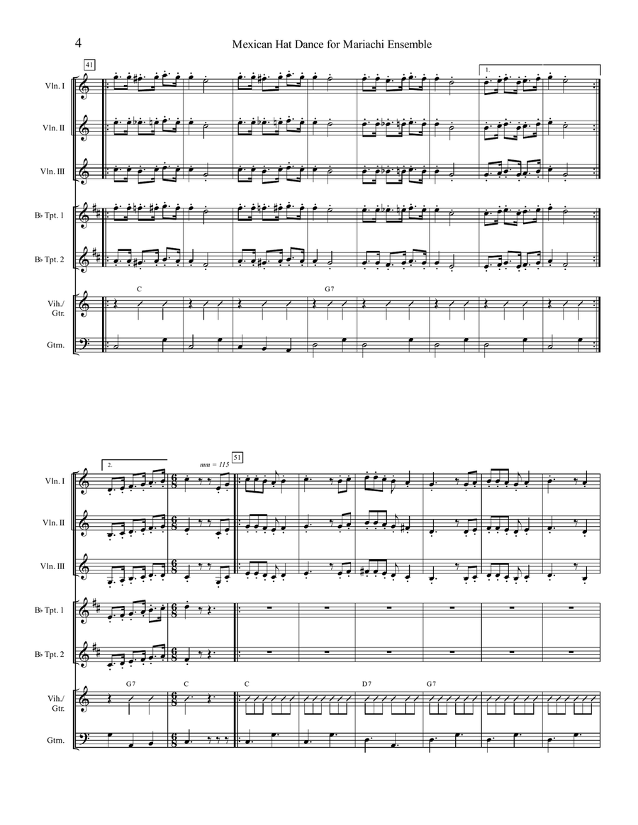 Mexican Hat Dance for Mariachi Ensemble Small Ensemble scores gallery preview page 4
