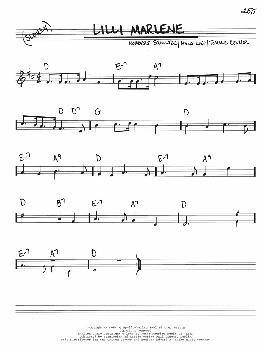 Lilli Marlene (Lili Marleen) Piano scores gallery preview page 1