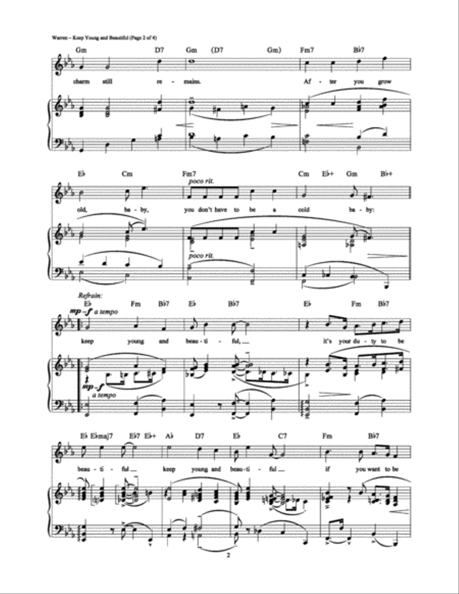 Keep Young and Beautiful Piano, Vocal, Guitar scores gallery preview page 2