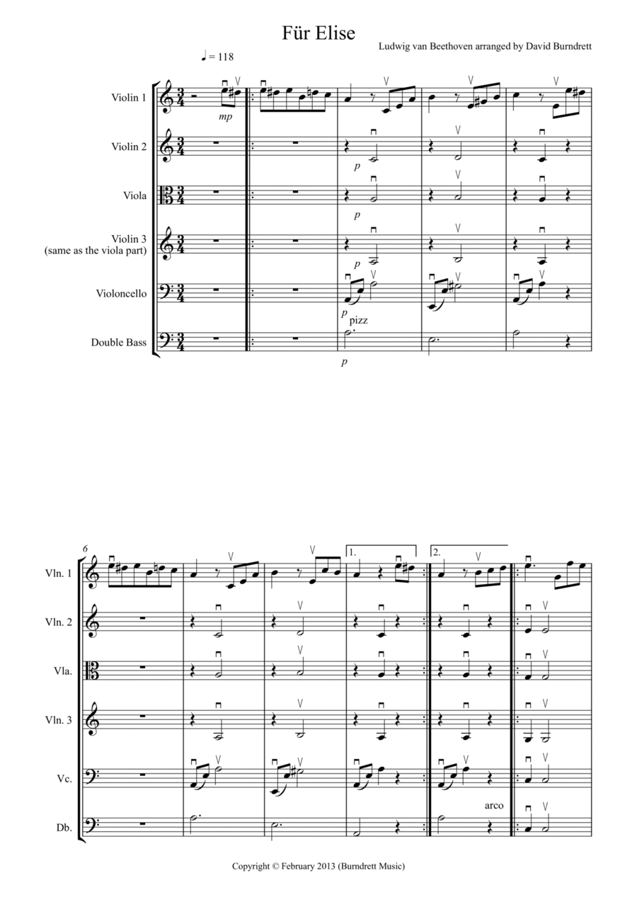 Für Elise for String Orchestra String Quartet scores gallery preview page 1