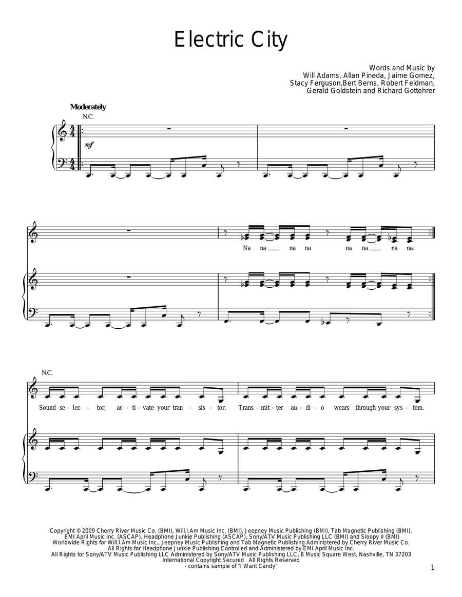 Electric City Piano, Vocal, Guitar scores gallery preview page 1