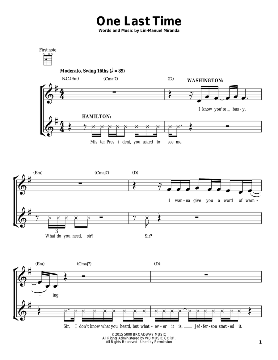 One Last Time (from Hamilton) Ukulele scores gallery preview page 1