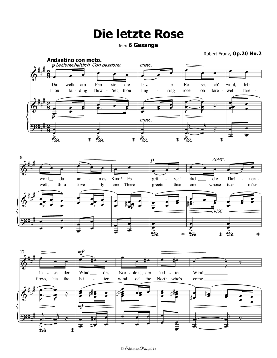 Die letzte Rose, by Robert Franz, in f sharp minor Voice scores gallery preview page 3