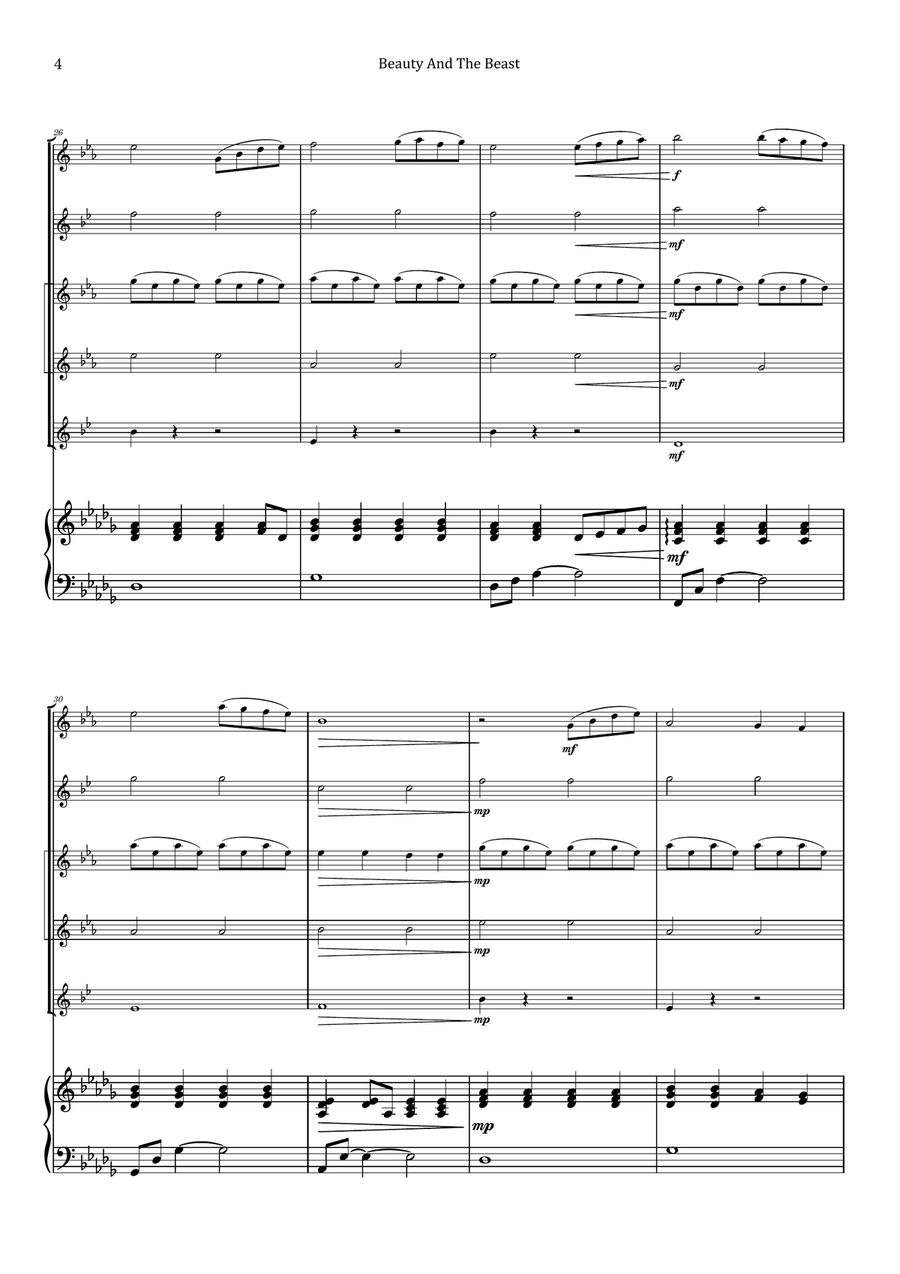 Beauty And The Beast Saxophone Quintet scores gallery preview page 4