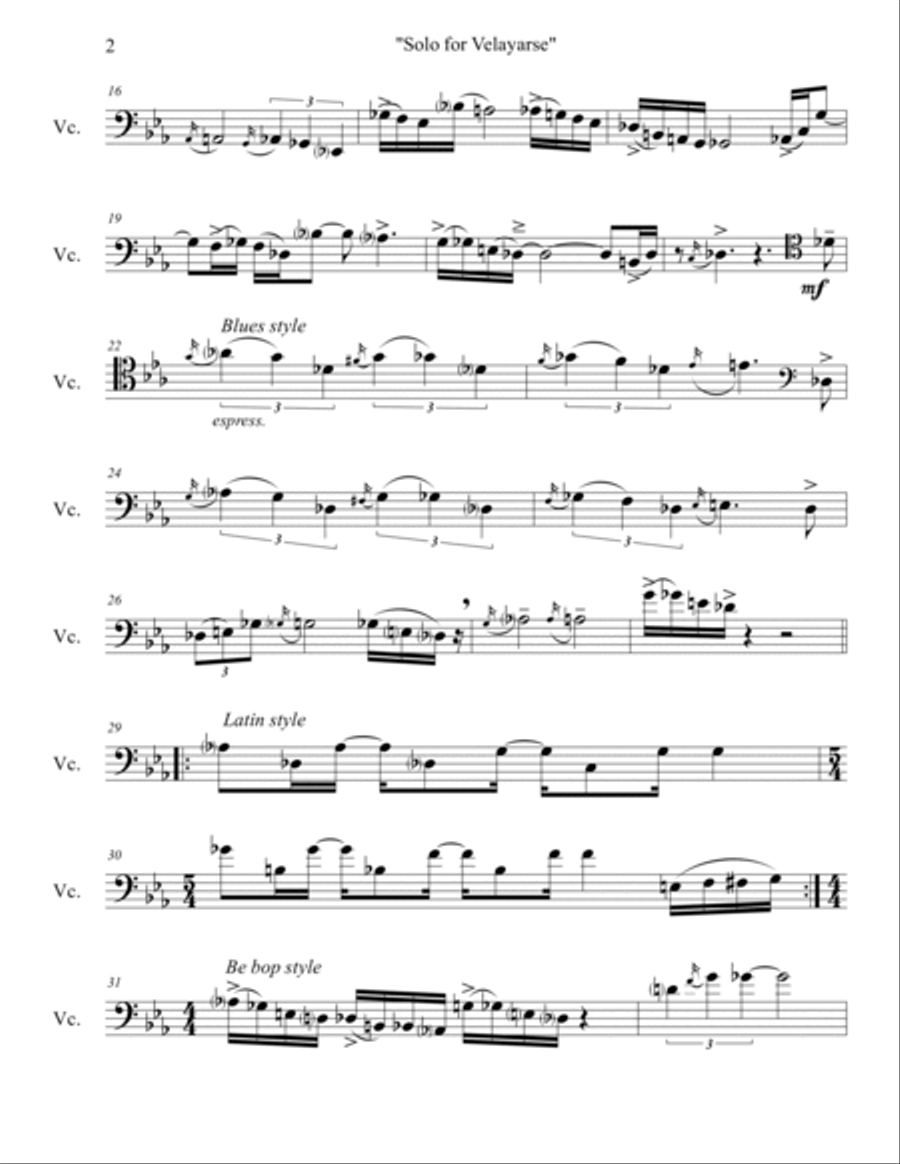 Solo for Velayarse, Op. 4 (solo cello version) Cello Solo scores gallery preview page 2