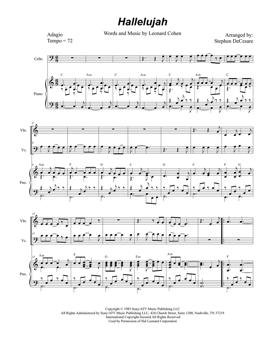 Hallelujah Piano Trio scores gallery preview page 1