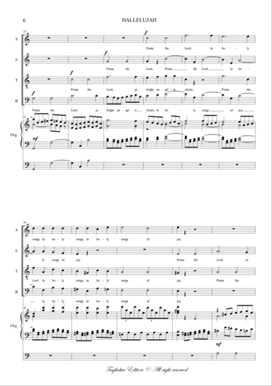 HALLELUJAH (from Christ in the mount of Olives) - Arr. for SATB Choir and Organ (3 staff). With Orga 4-Part scores gallery preview page 6