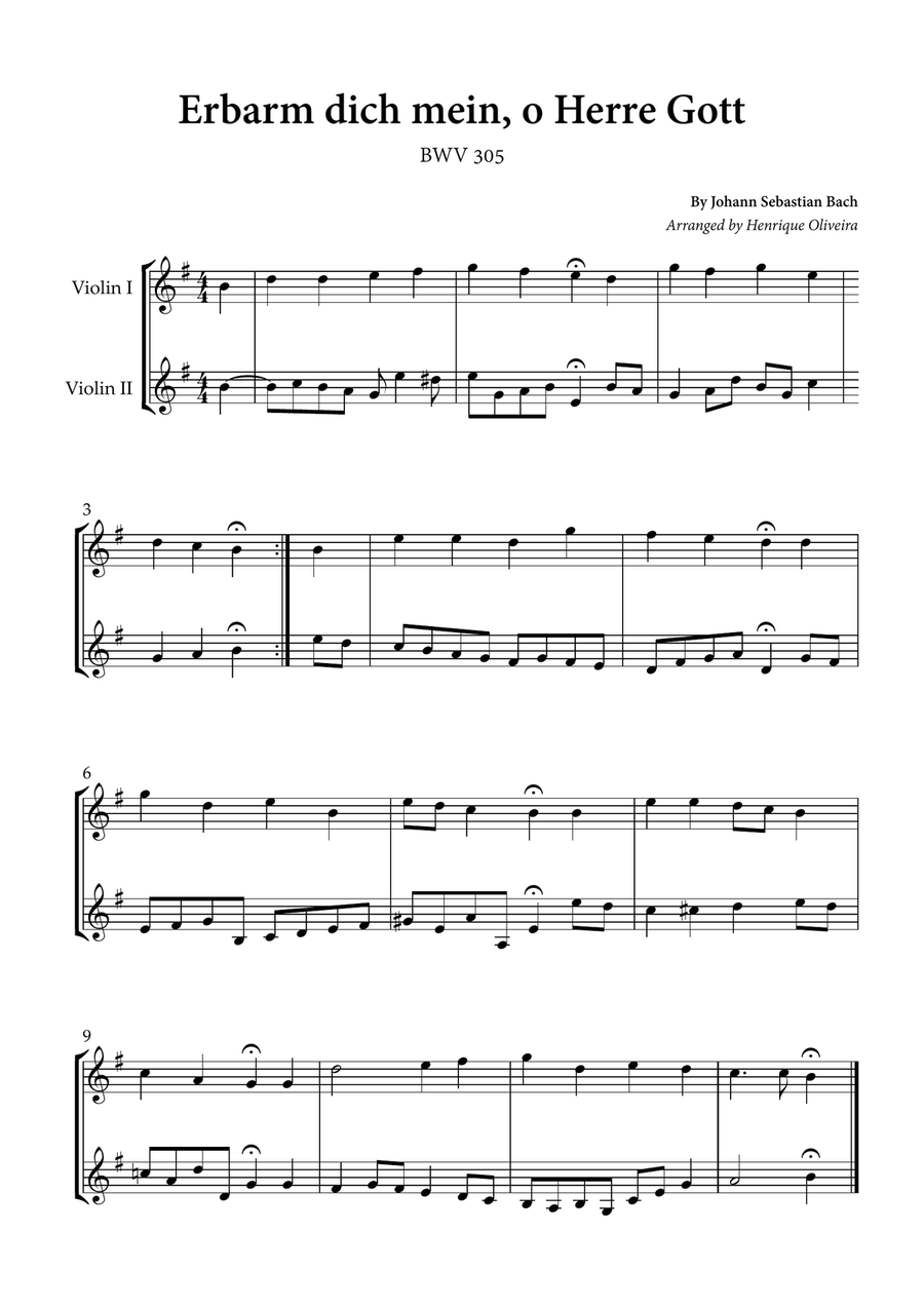 Erbarm dich mein, o Herre Gott (Violin Duet) - Johann S. Bach String Duet scores gallery preview page 1