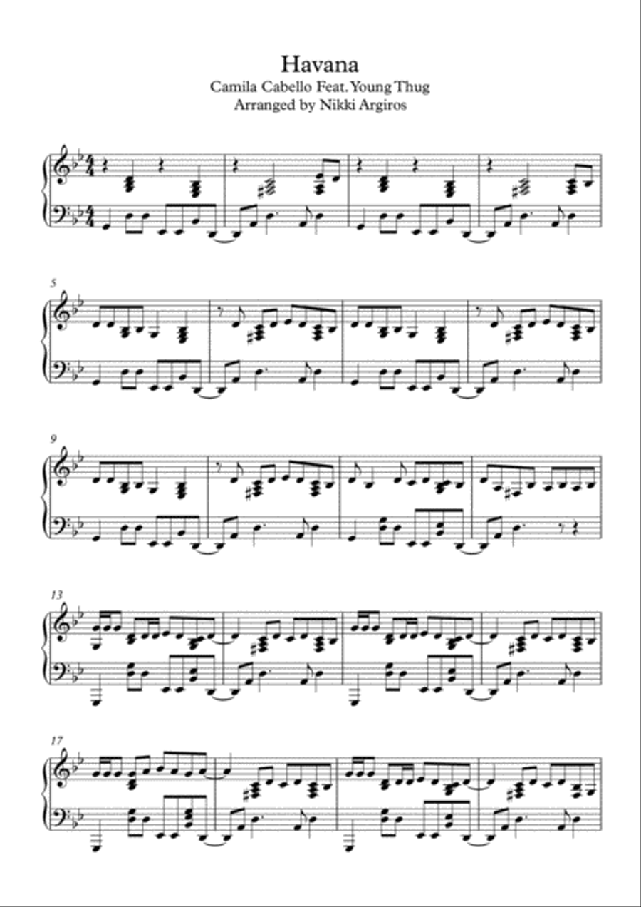 Havana Havana Piano Solo scores gallery preview page 1