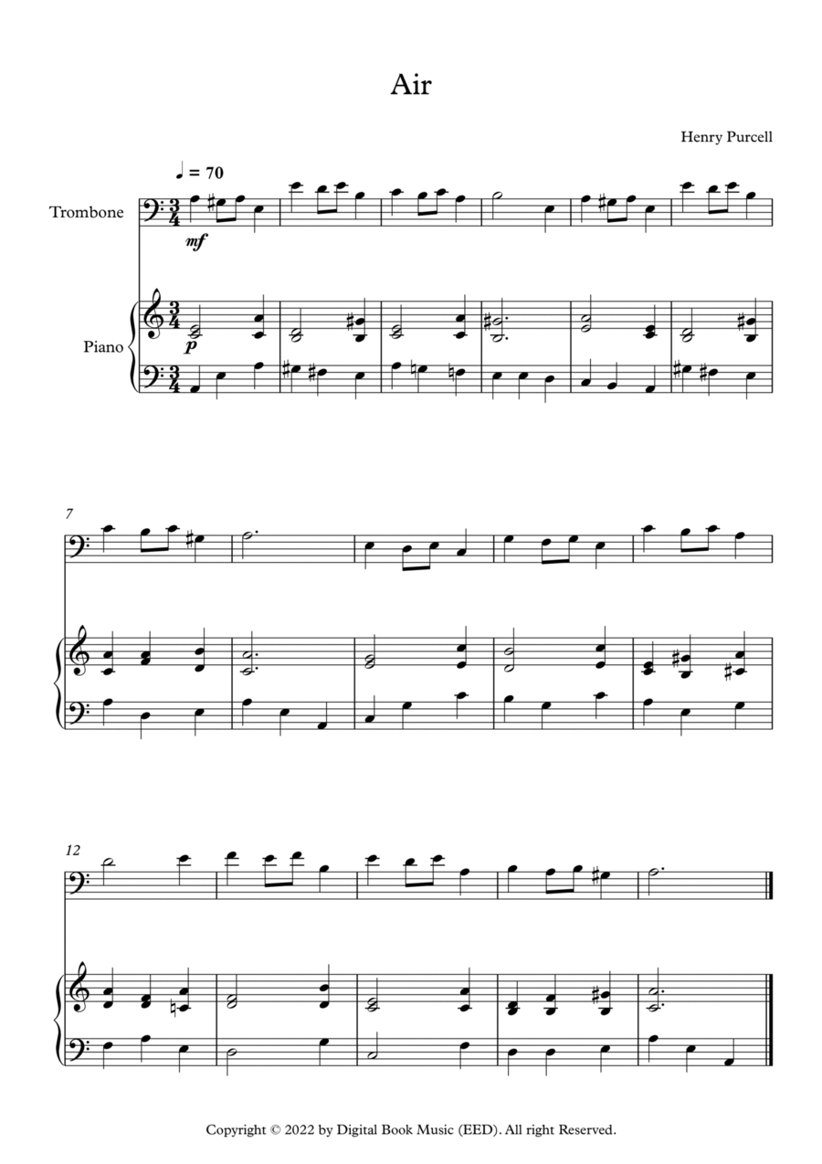 Air - Henry Purcell (Trombone + Piano) Easy Piano scores gallery preview page 1