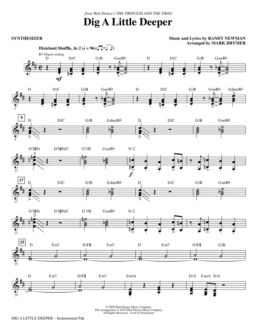 Dig A Little Deeper (from The Princess And The Frog) - Synthesizer Choir scores gallery preview page 1