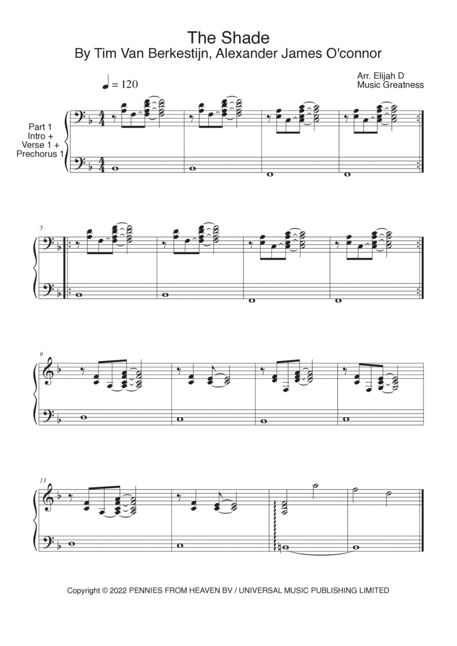The Shade Piano Solo scores gallery preview page 1