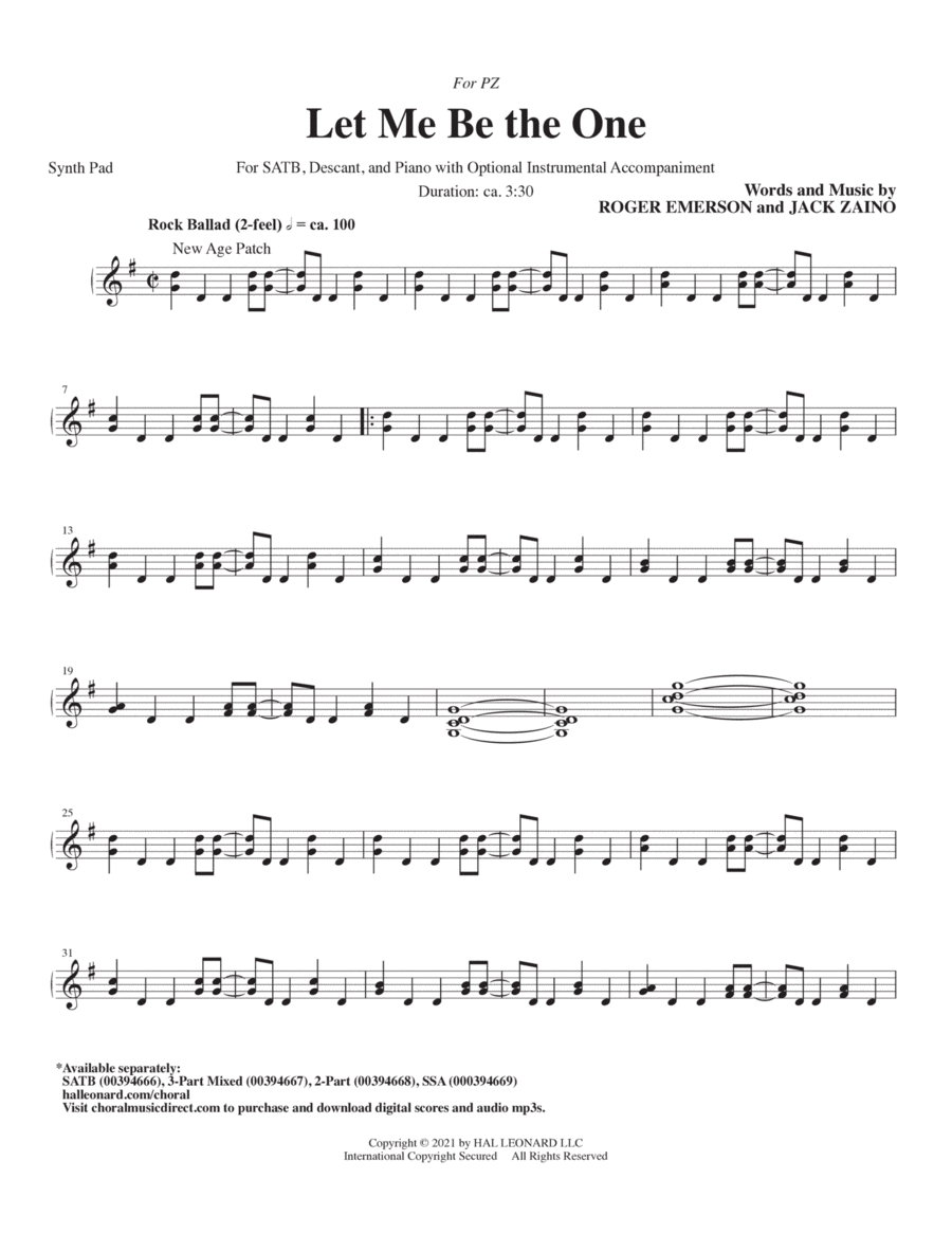 Let Me Be the One - Synth Pad Choir scores gallery preview page 1