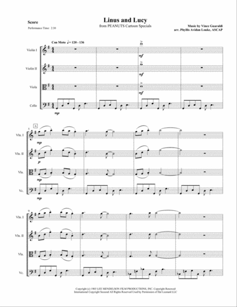 Linus And Lucy String Quartet scores gallery preview page 4