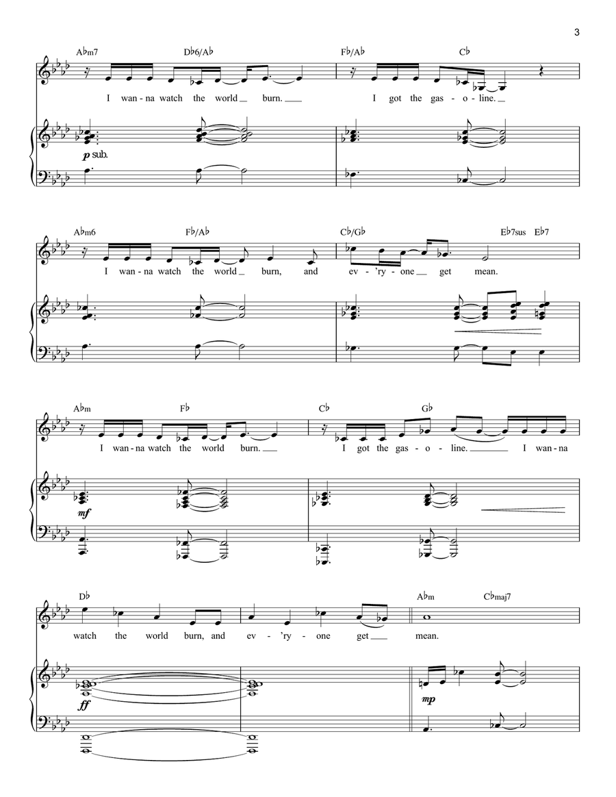 World Burn (Solo Version) (from Mean Girls: The Broadway Musical) Voice scores gallery preview page 3